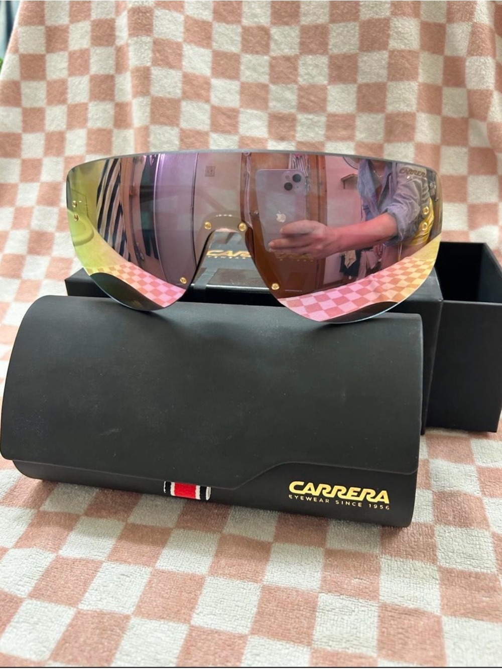 Carrera Shield Sunglasses flaglab 12 with Pink and Gold Mirrored Lens